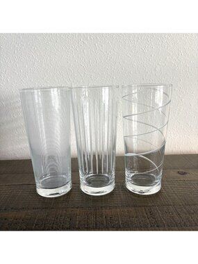 Mikasa Cheers Highball Glass Set of 3 Glasses Lines Waves Swirls Abstract